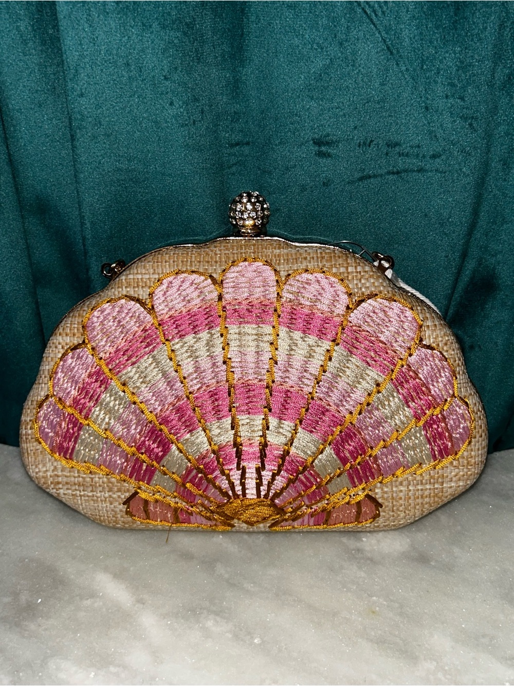 Haute Hippie Pink & Gold Shell Embroidered Clutch